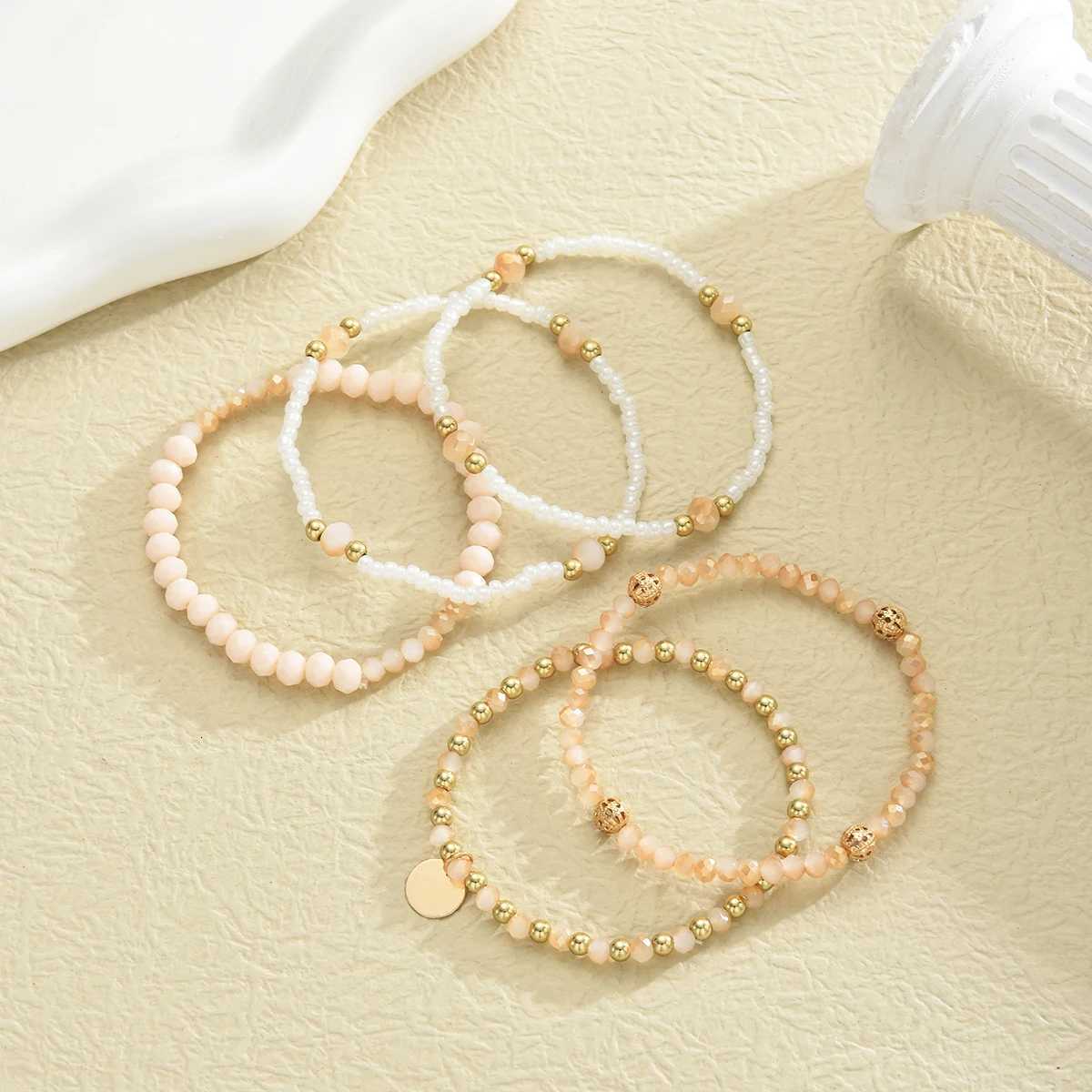 5pcs Bohemian Rice Beads Disc Bracelets for Women Simple Delicate Stacked Beaded Bracelet Fashion Jewelry Summer Beach DateT251110