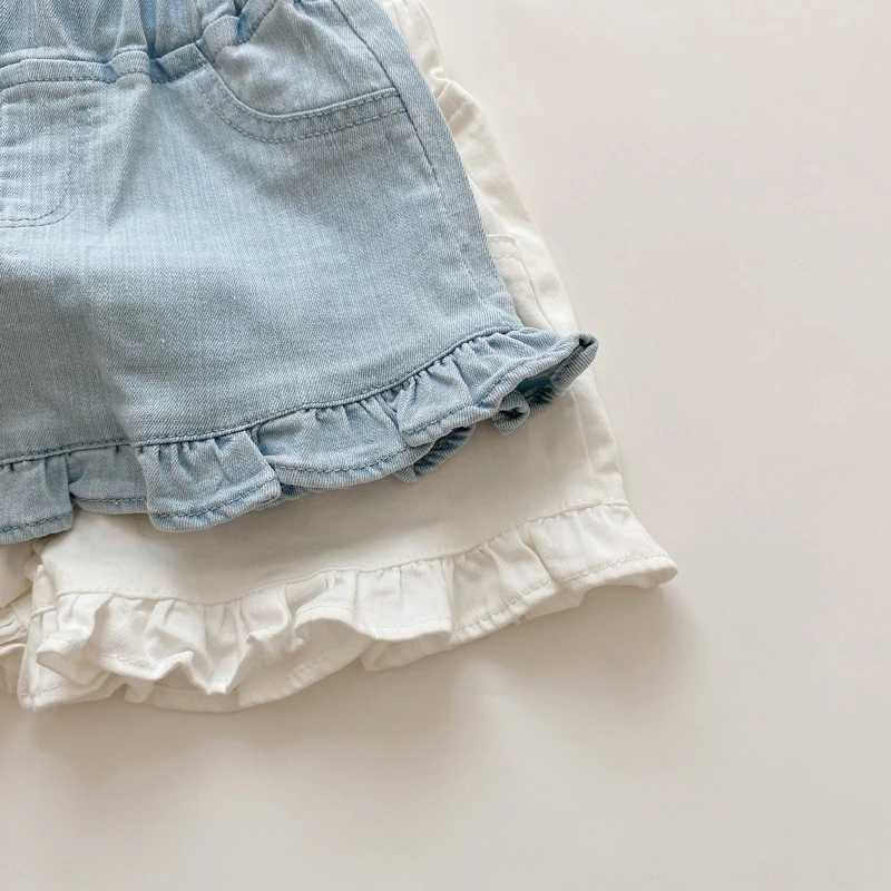 Childrens New Summer Childrens Girls Ruffle Shorts Solid Short Denim Childrens Wear Teen Girls Jeans Z250410