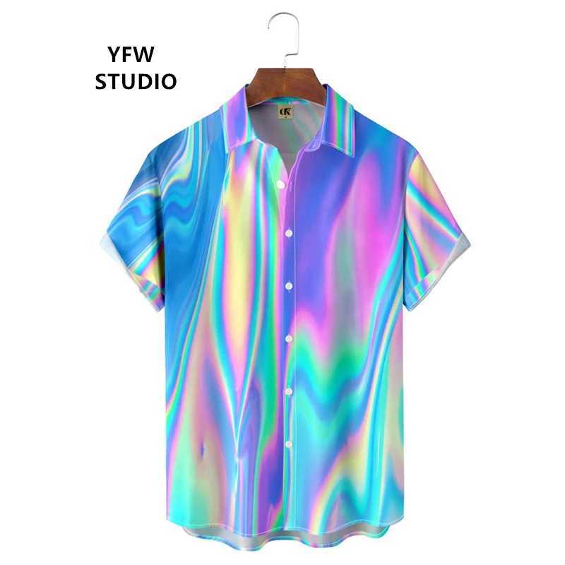 Color mixed dye tie dye 3D pattern printing mens shirt mens fashion shirt outdoor Hawaiian shirt luxury mens shirt X250410