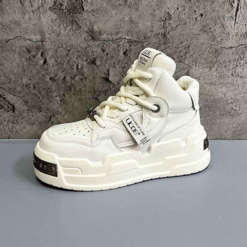 2025 High-End Casual Men's Simple Solid Color White Shoes Leather Soft Sole Comfortable Lightweight Sneakers