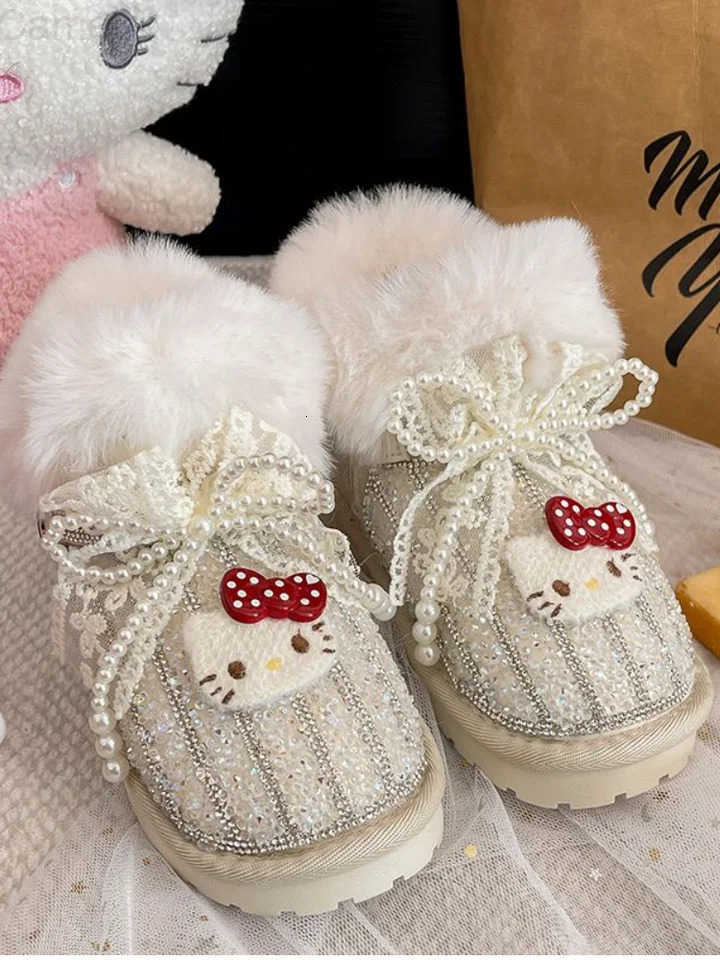 Sanrio Girl Hello Kitty Kawaii Fashion Cartoon Cotton Shoes Student Winter Non-Slip Child Thicken Keep Warm Snow Boots New Style H251110