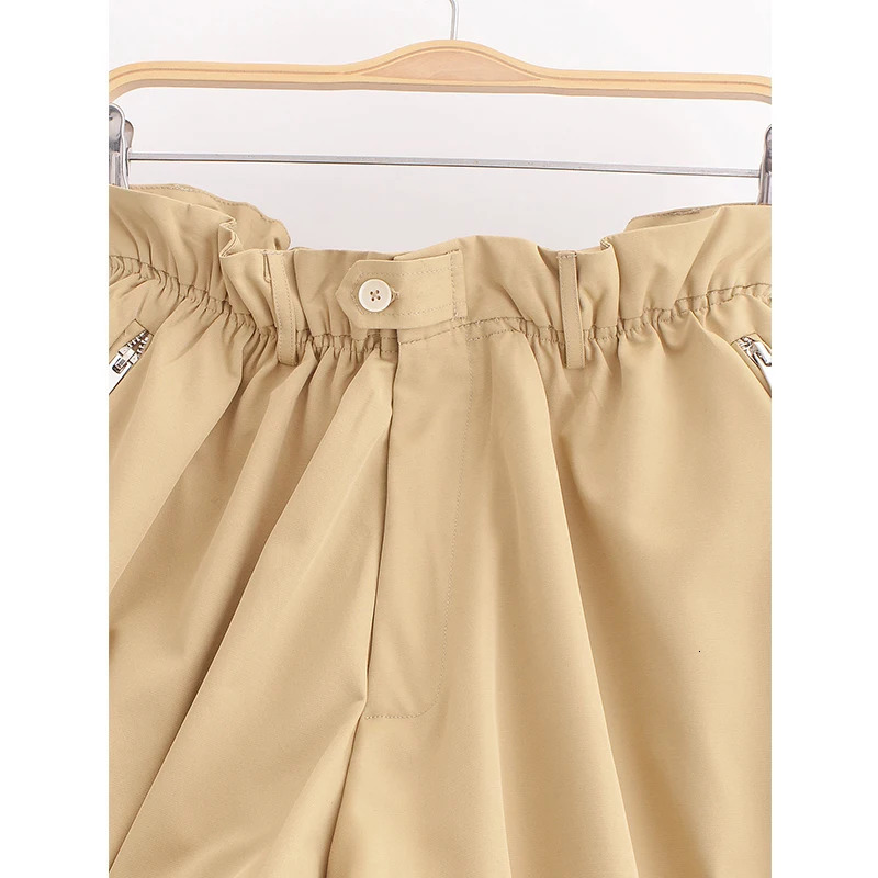YENKYE Womens Front Zipper Balloon Hem Summer Shorts Retro Elastic Waist Street Clothing Casual Underwear Tight corset 250410