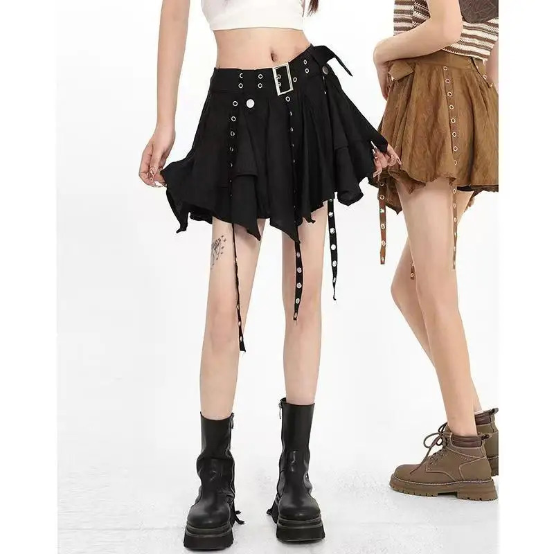 spring and summer retro irregular pleated skirt suitable for womens streaming media n original Gothic 250410