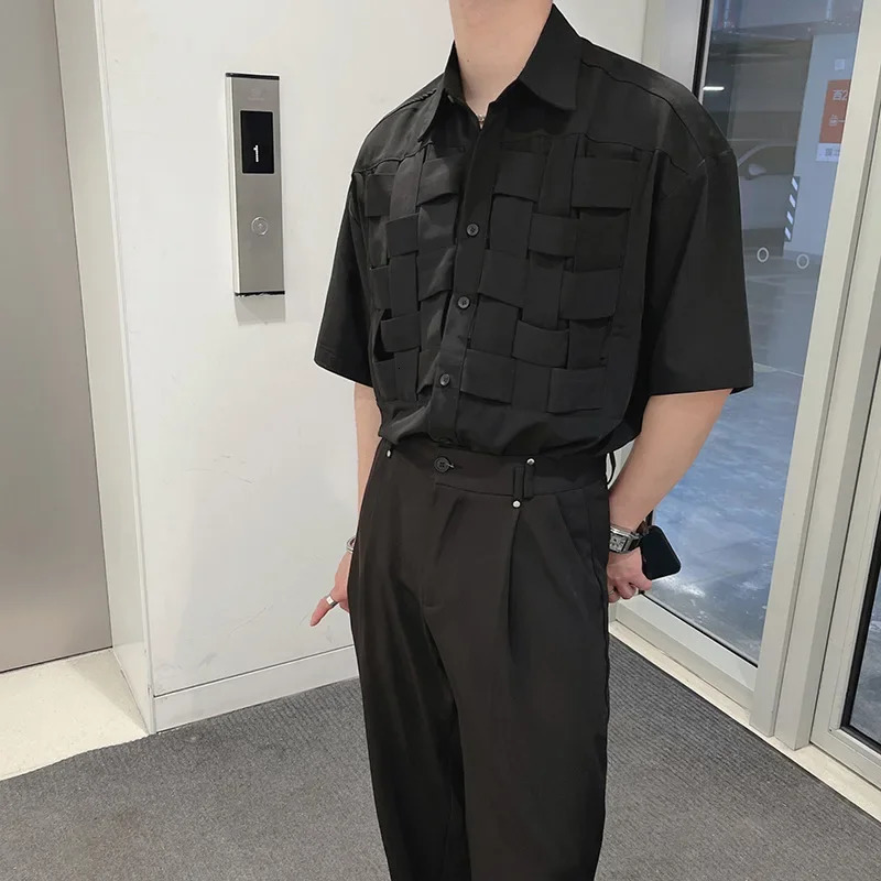 Niche Sensibility Woven Mens Short Sleeve Shirt Summer Trendy Five-Point Sleeve Underwear Casual Streetwear 250409