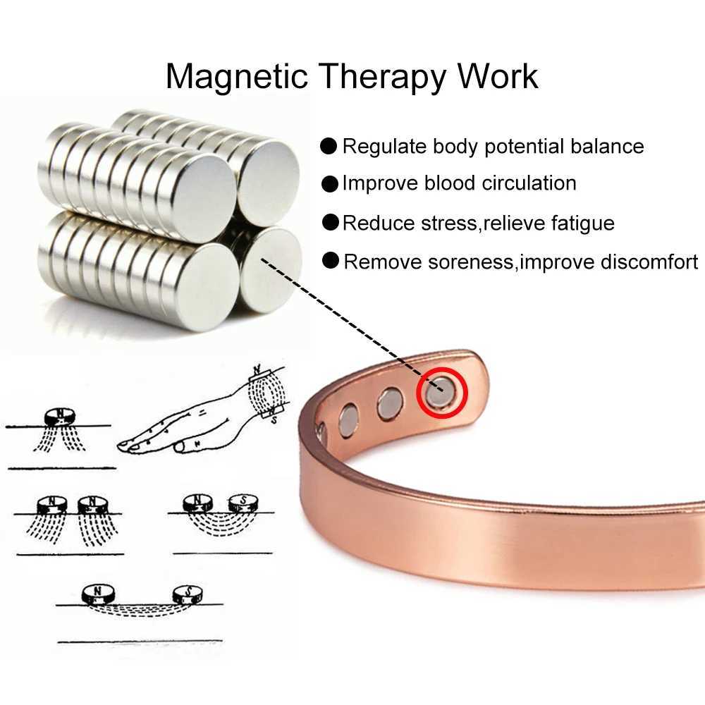 Vinterly Pure Copper Bracelets Magnetic Therapy Arthritis Shiny Adjustable High Magnets Open Cuff 10mm Bangles Resizable JewelryC250410
