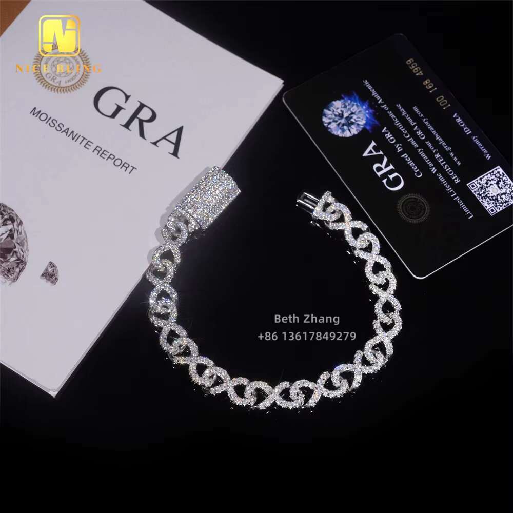 Fashionable VVS Moissanite Cuban Bracelet Hip Hop Jewelry 925 Silver Infinite Links 10MM Diamond Cuban Link Bracelet for Men