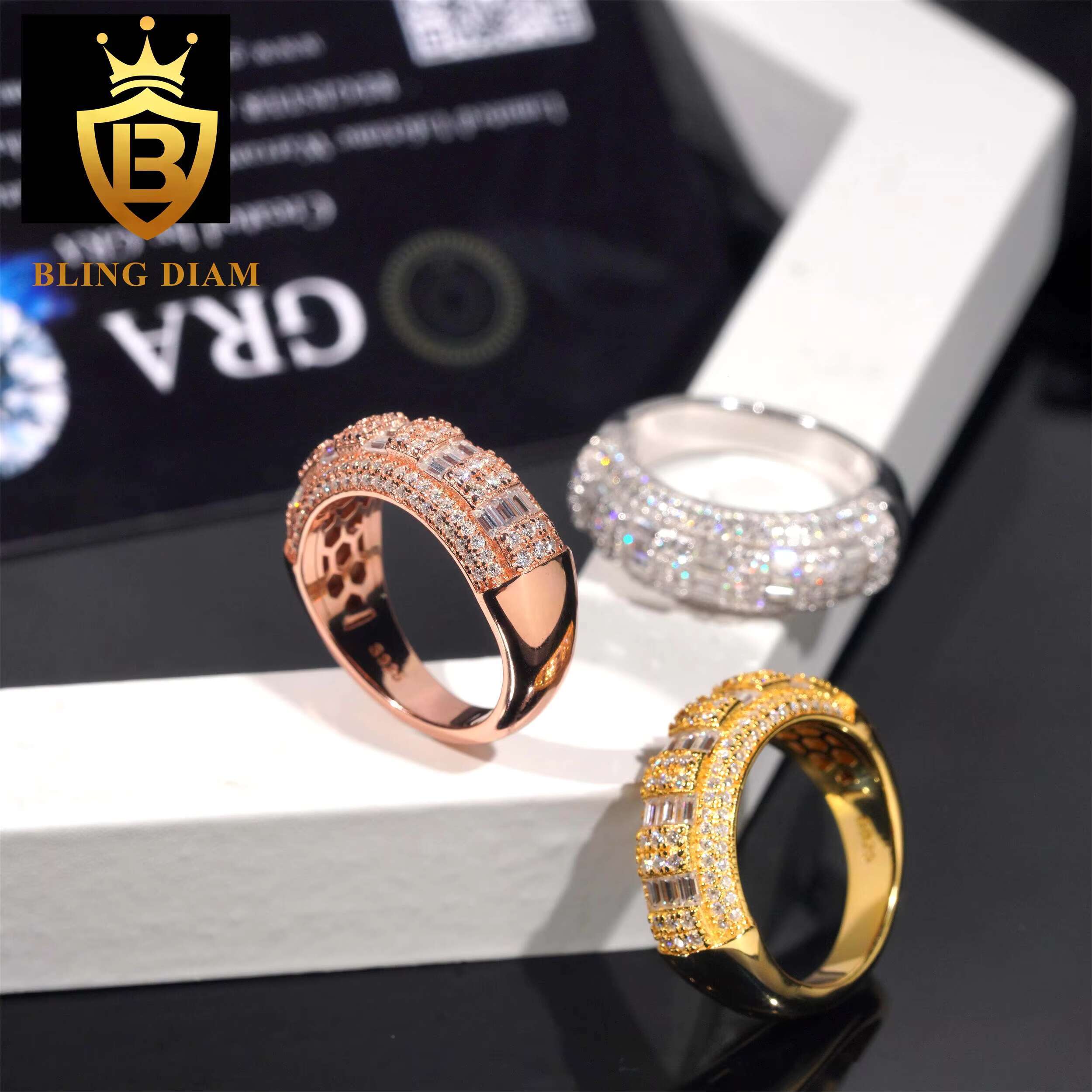 Fashion Jewelry Hip Hop Iced Out Luxury Vvs Moissanite 925 Sterling Silver Custom Ring
