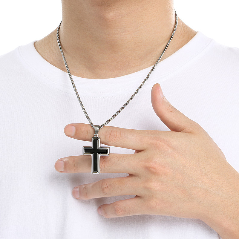 Hip Hop Punk Mens Cross Pendant Necklace Stainless Steel Jewelry with Chain