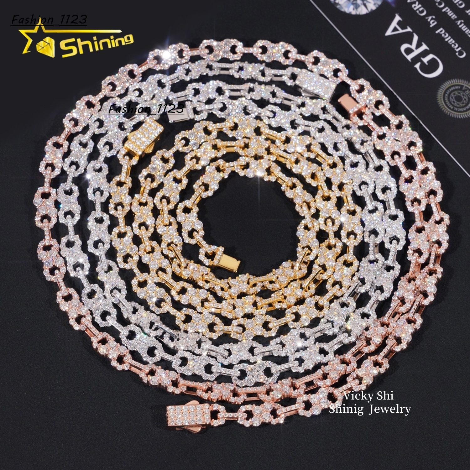 New Hip Hop Design Moissanite Infinity Link Chain Iced Out 925 Silver Men Gold Plated Moissanite Cuban Necklace