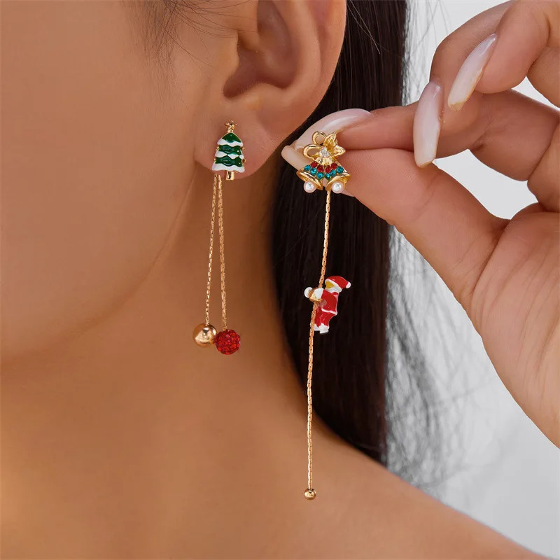 Santa Claus Long Tassel Dangle Earrings for Women Christmas Tree Snowflake Asymmetric Long Earring Year Fashion Jewelry 251031