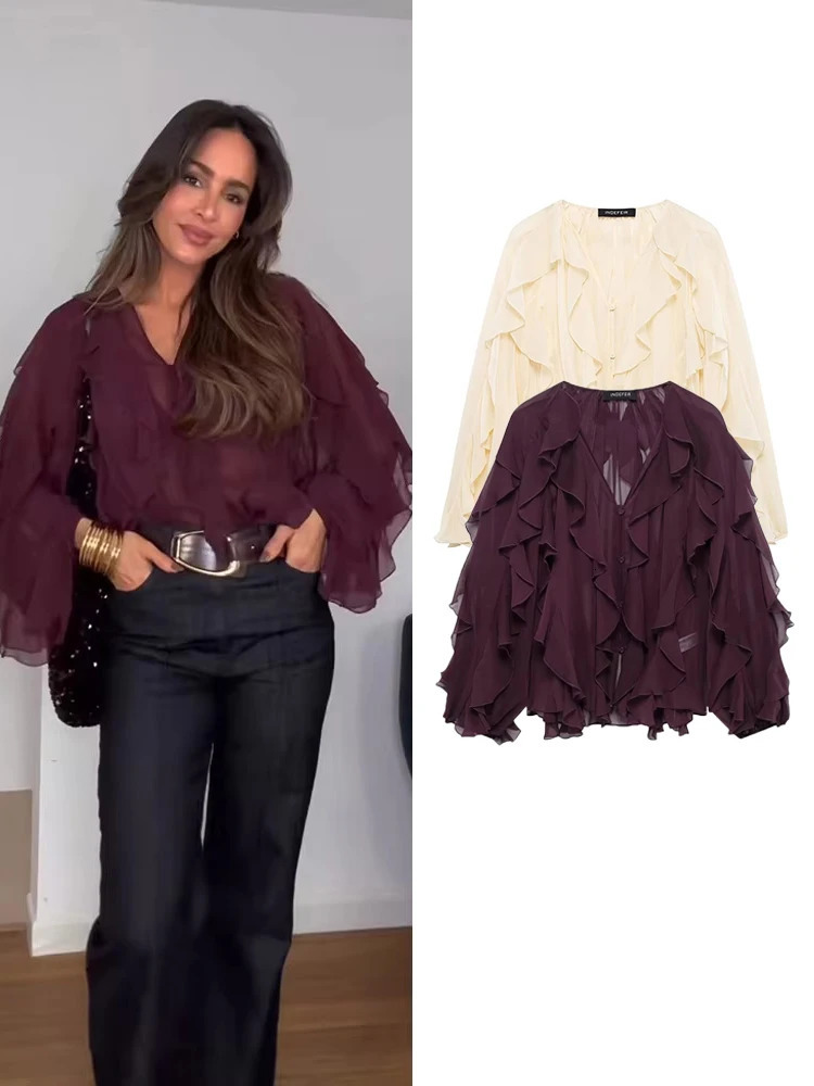 TFMLN sexy womens transparent pleated top V-neck single chest lace up shoulder strap top beach style solid shirt 250409