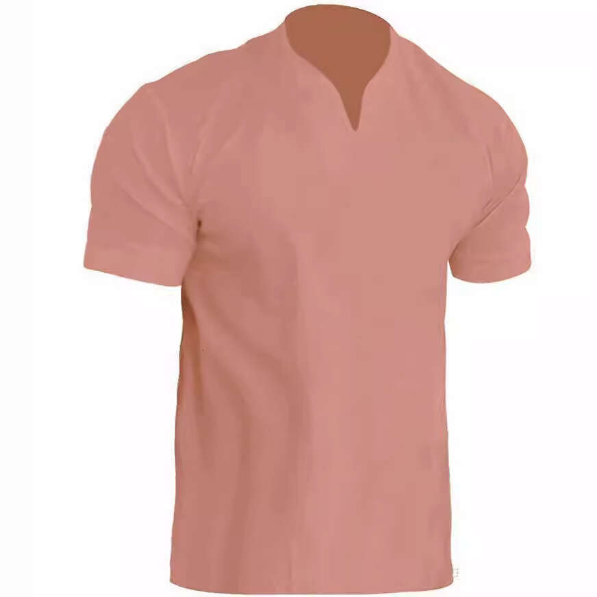 Foreign Trade Muscle Men Fitness Plus Size Sports T-Shirt Men's Elastic Cotton Pocket Short Sleeve Summer V-Neck Polo Shirt