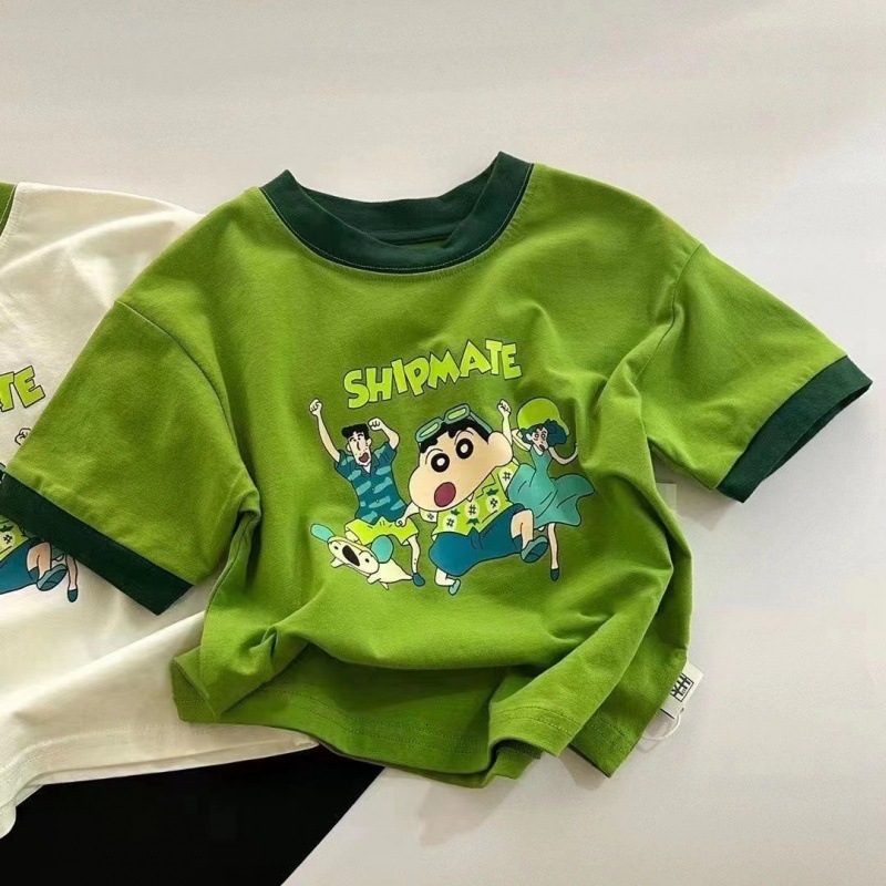 GS- Ddmyshoesvip Children S Clothing Pure Cotton Short T Shirt For Boys New Summer Baby Cartoon Contrasting Children S Top Girl Round Neck Half Sleeve