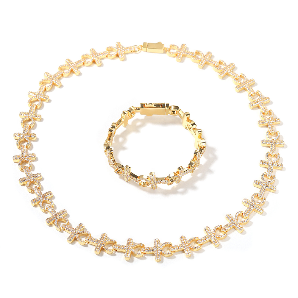 15mm Hip Hop Cross Infinite Cuban Chain Necklace Bracelet 5A Cubic Zirconia Choker Collar Mens Jewelry