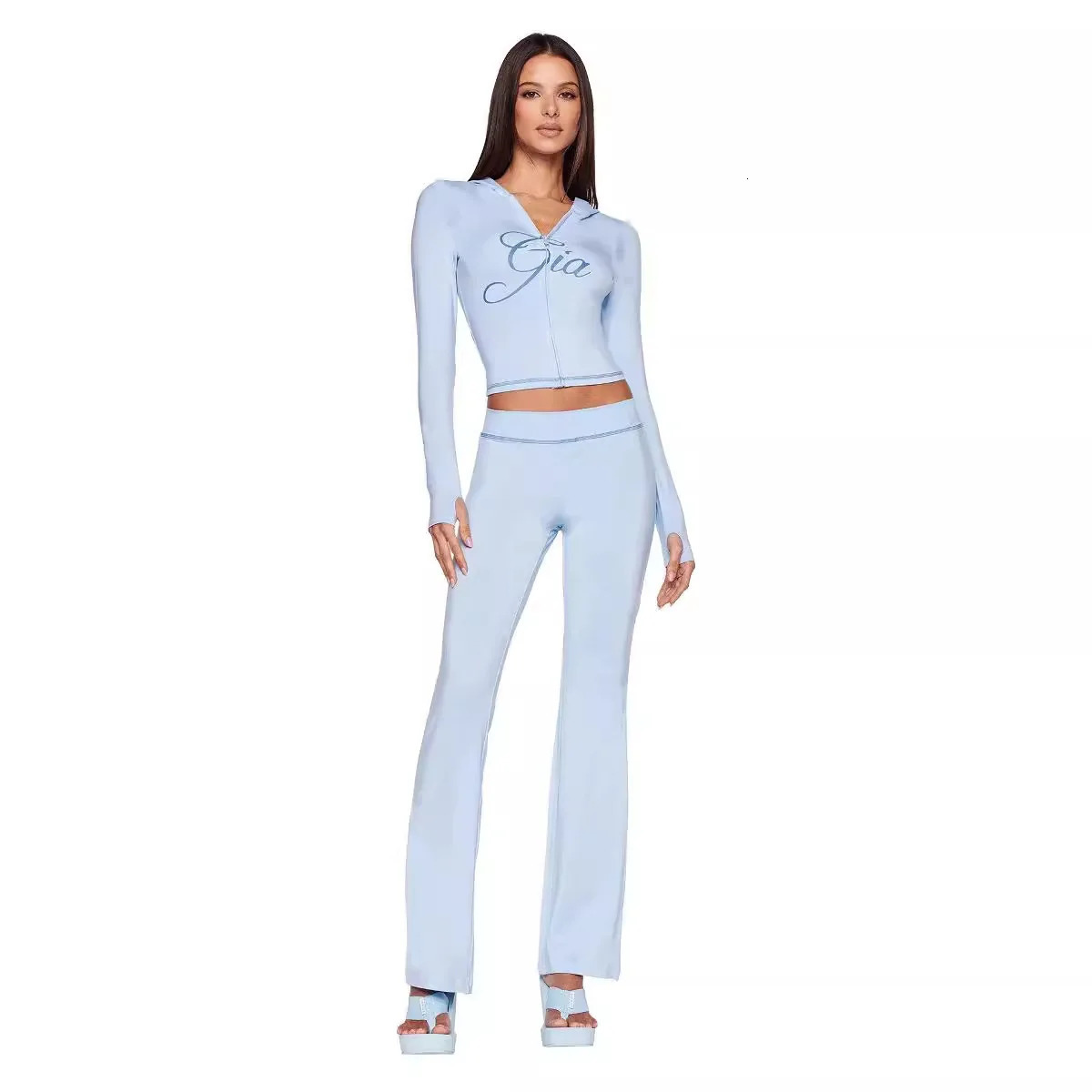 I. AM. GIA Womens Two Pieces Pant Sets Bralette High-waisted Casual Summer Tracksuit Y2k Hooded Cardigan Sweatshirt Set 250409