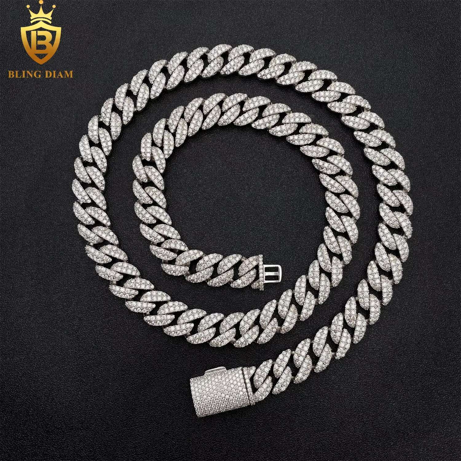 12mm Hip Hop Miami Cuban Link Chain 2Rows 925 Silver Vvs Moissanite Iced Out Gold Plated Promotions and Discounts