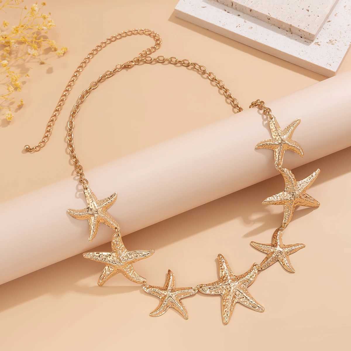 Ingemark punk retro metal starfish petal flower waist chain used for warm summer beach bikini belly belt Y2K jewelry accessories X250410