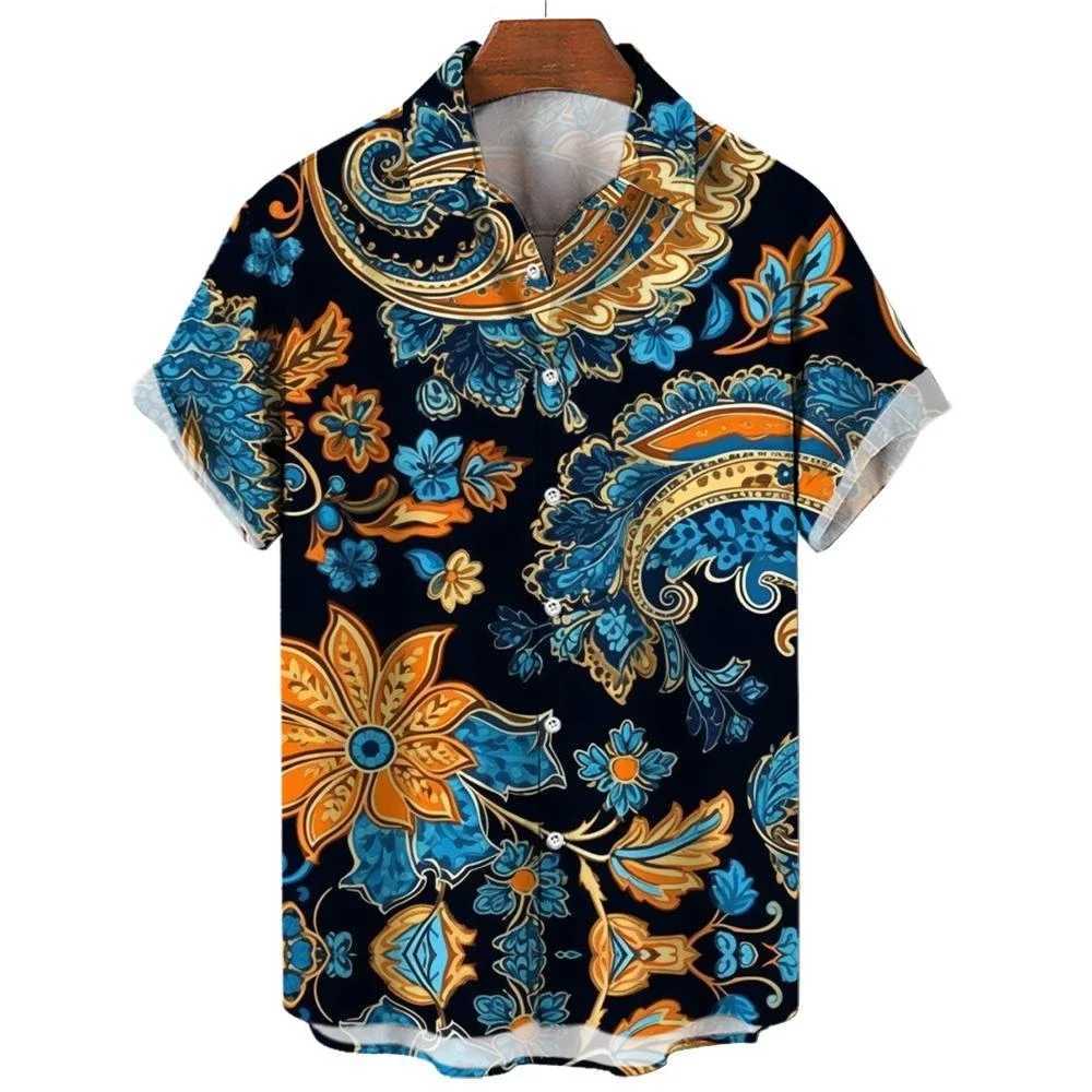 Retro mens shirt 3D printed with ethnic graphics fashionable buttons short sleeved collars streetwear Hawaiian summer mens shirt X250410