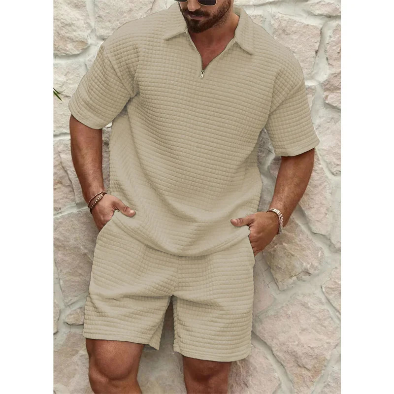 est Mans set Trend Fashion short sleeve Fitness T-shirtsports shorts Men suit Two pieces Solid Color running tracksuit 250409