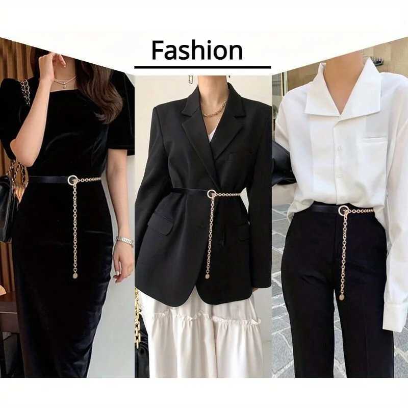 Thin strip Wen metal black waist chain fashionable shirt decoration set with cross dressing shirt chain GM103 X250410