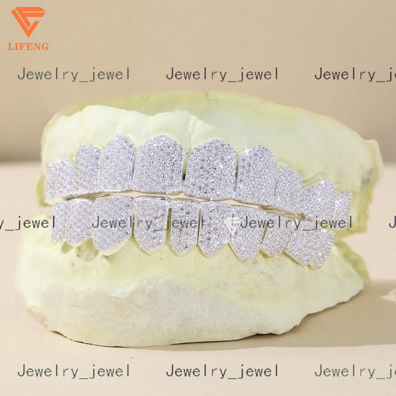 Honey Comb Setting Single Caps Canine Teeth 925 Sterling Silver Fang Grillz for Teeth Custom Iced Out Moissanite Diamond Grillz