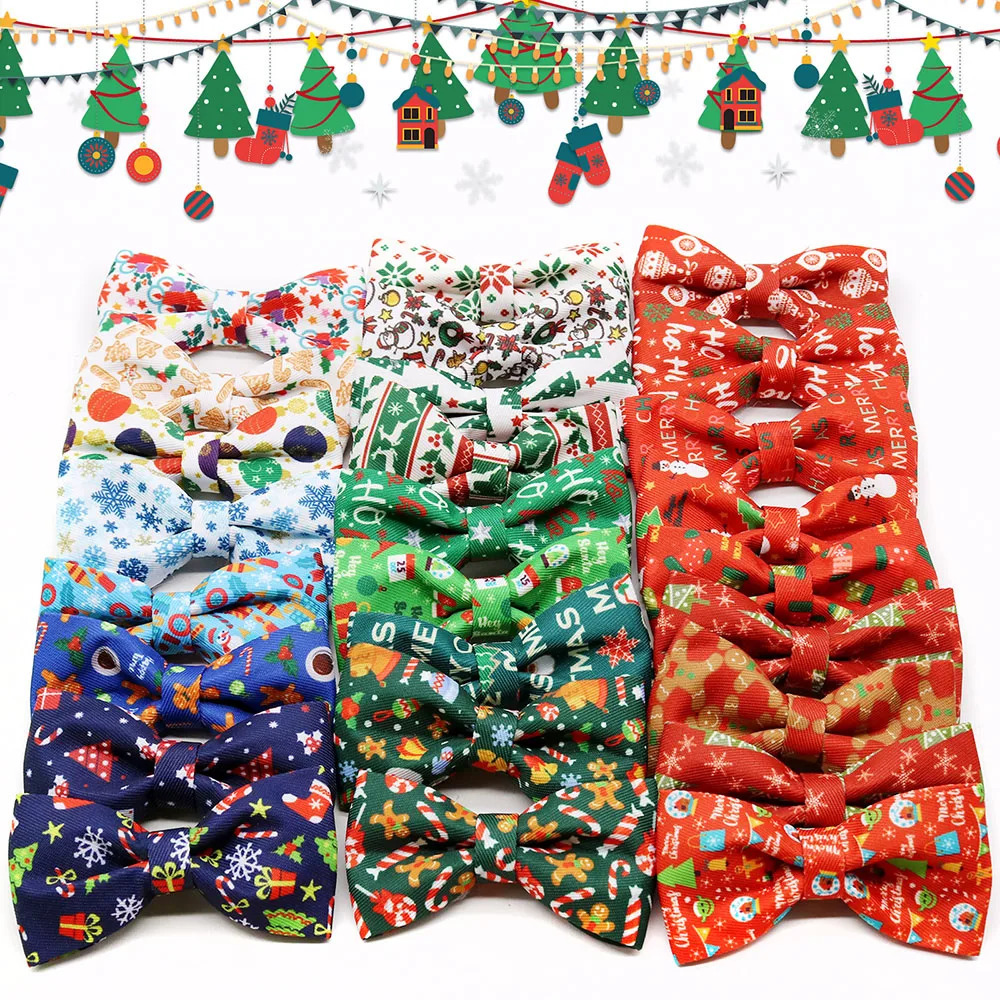 50PCS Christmas Dog Bows Removable Dog Bowties Collar Pet Dog Christmas Bow Tie For Dogs Pets Christmas Accessories 251110