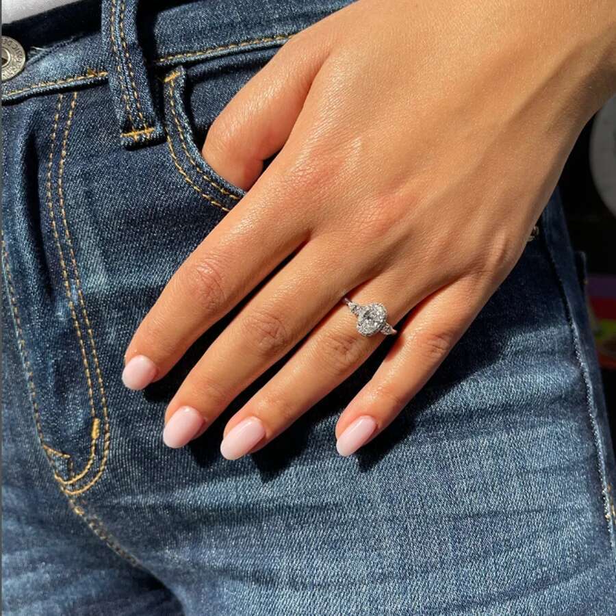 AEAW 14K White Gold Oval Cut Lab Grown Diamond Engagement Ring 3Carat DE Color VS CVD HPHT Lab Diamond Engagement Ring Set IGI