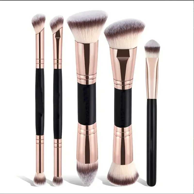 5PCS Double Ended Foundation Makeup Brush Set Flat Angled Tips for Flawless Liquid Powder Concealer and Cream Application L251110