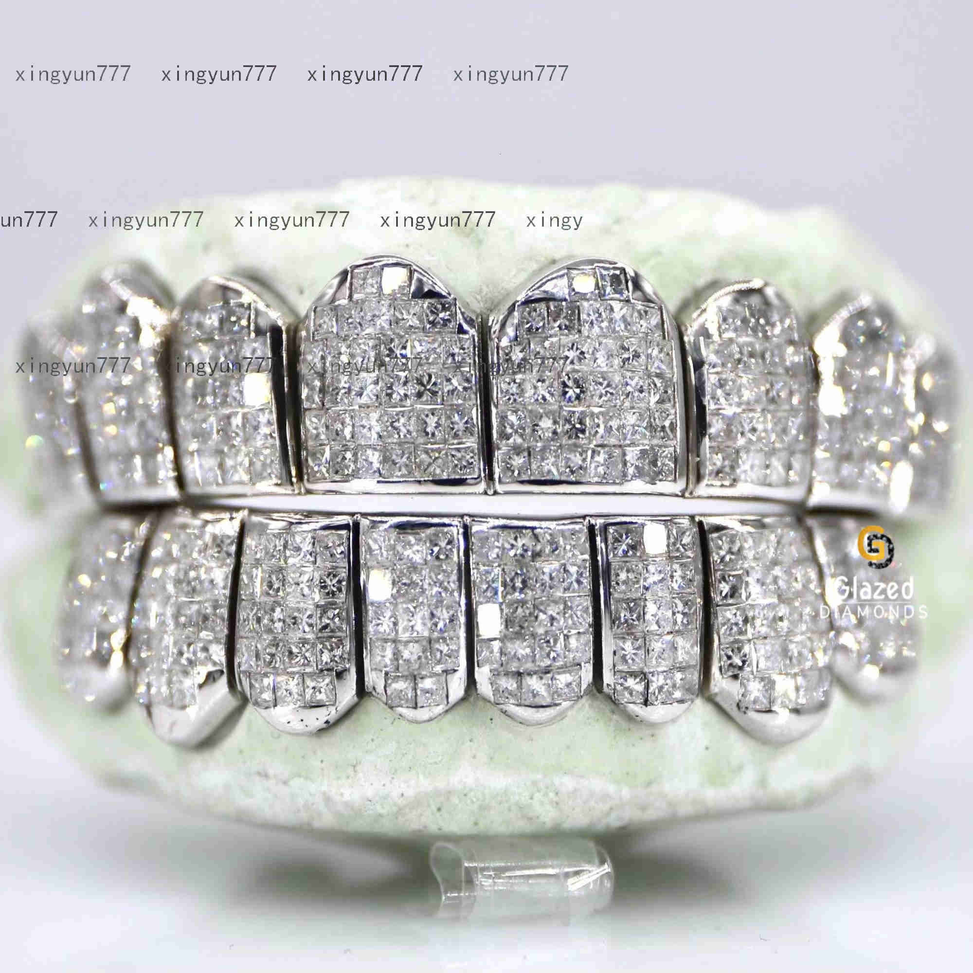 Hot Selling Custom Made Personalized Tooth Sterling VVS Moissanite Princess Cut Diamond Mens Iced Out Grillz Teeth Decoration