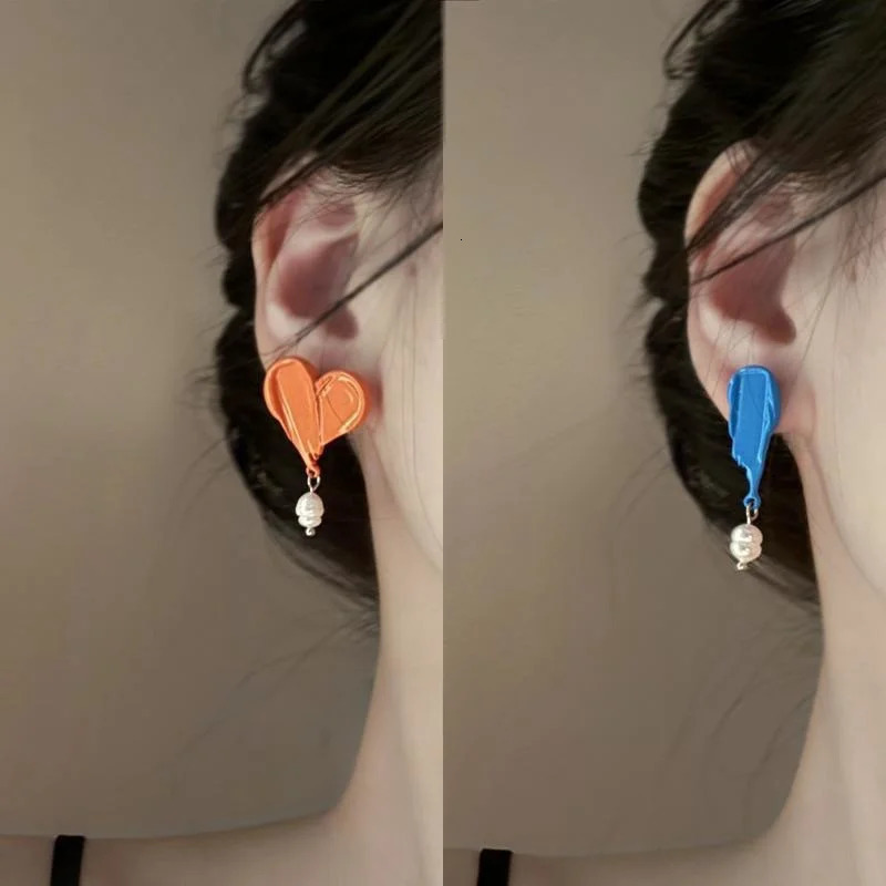 XIALUOKE Colorful Enamel Asymmetrical Metal Pearl Drop Earrings For Women Girls Fashion Romantic Jewelry Holiday Jewelry 250409