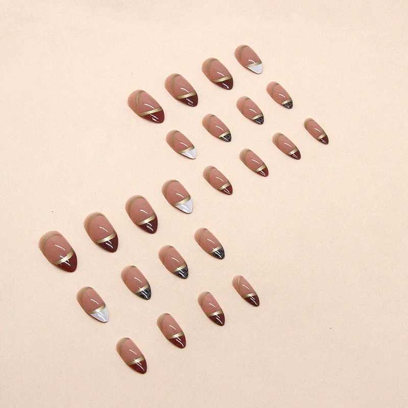 Leopard Print 24 pieces pressed on nails pink gradient fake nails smooth artificial fingers reusable female fake nails W250410