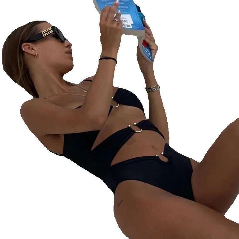 Black swimsuit, retro retro, women's, beachwear, monokini, new collection 2024