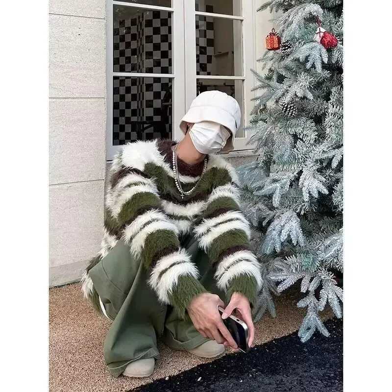 Fashion Heavyweight Furry Long Sleeve Casual Design round Neck Sweater for Teens Winter Warm Knitted Top Quality Imported from China Y251110