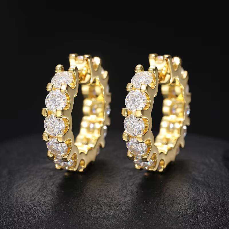 GRA Certified Hip Hop 925 Sterling Silver Hoop Stud Earrings Fashion 4mm VVS D Moissanite Jewelry for Gifts and Parties