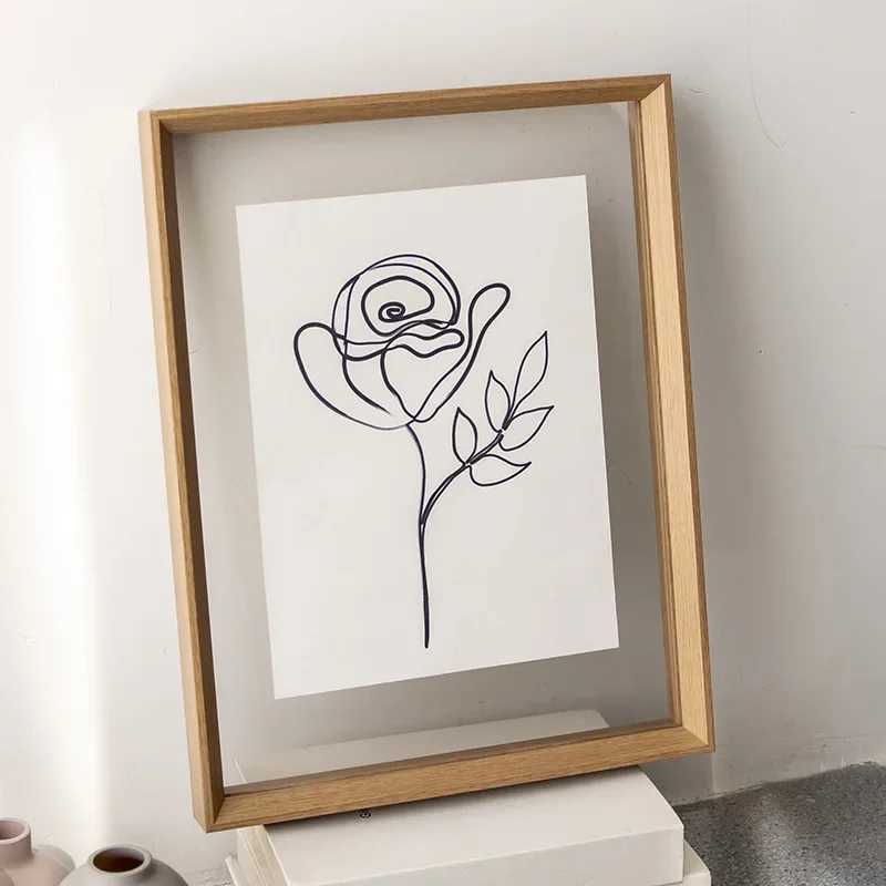 Double-sided Transparent Photo Desktop Display Table Solid Wood Specimen Embossed Acrylic Wall Picture Frame L251110 H260306