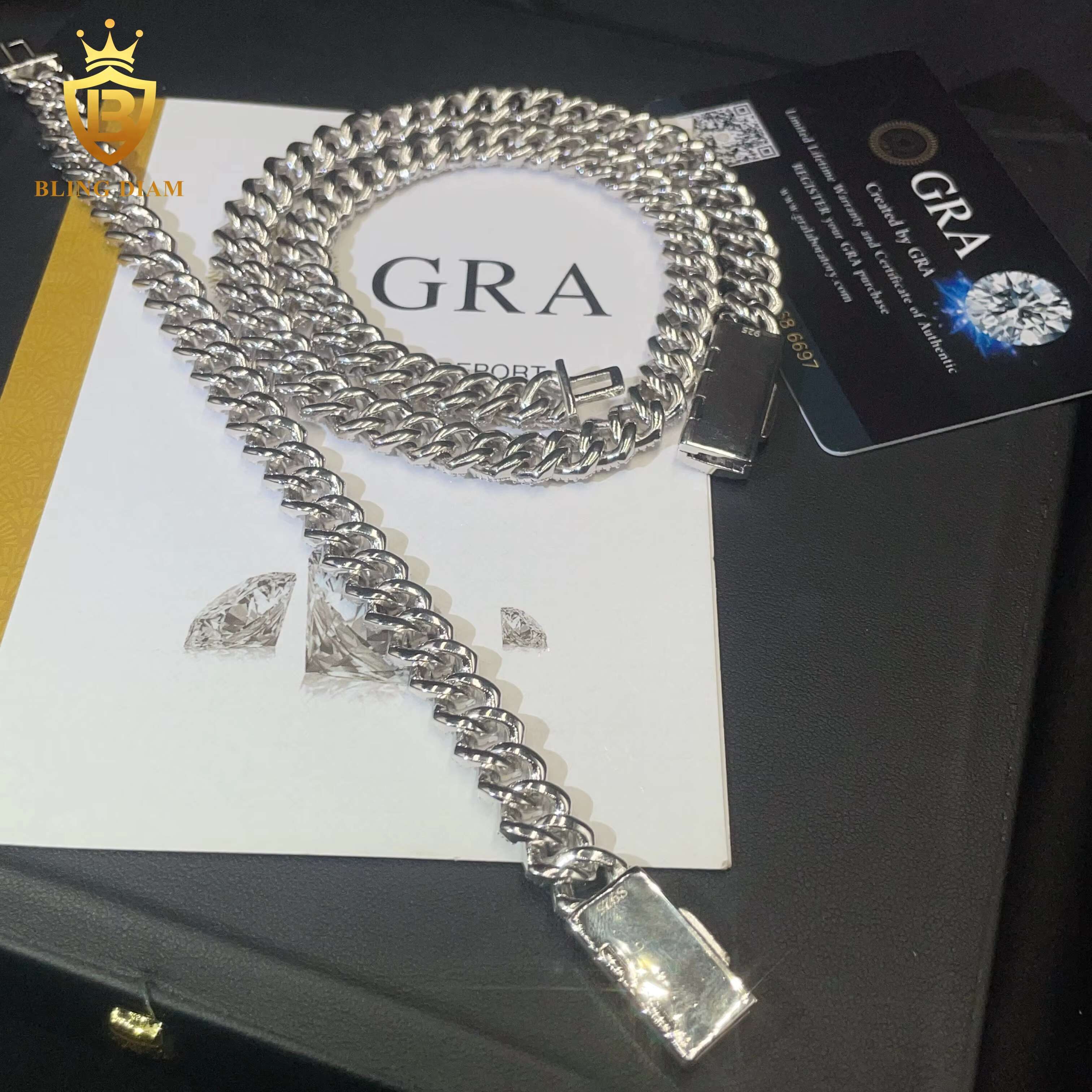 Trendy Wholesale 10MM VVS Diamond Cuban Link Chain 925 Silver Moissanite Men Miami Cuban Link