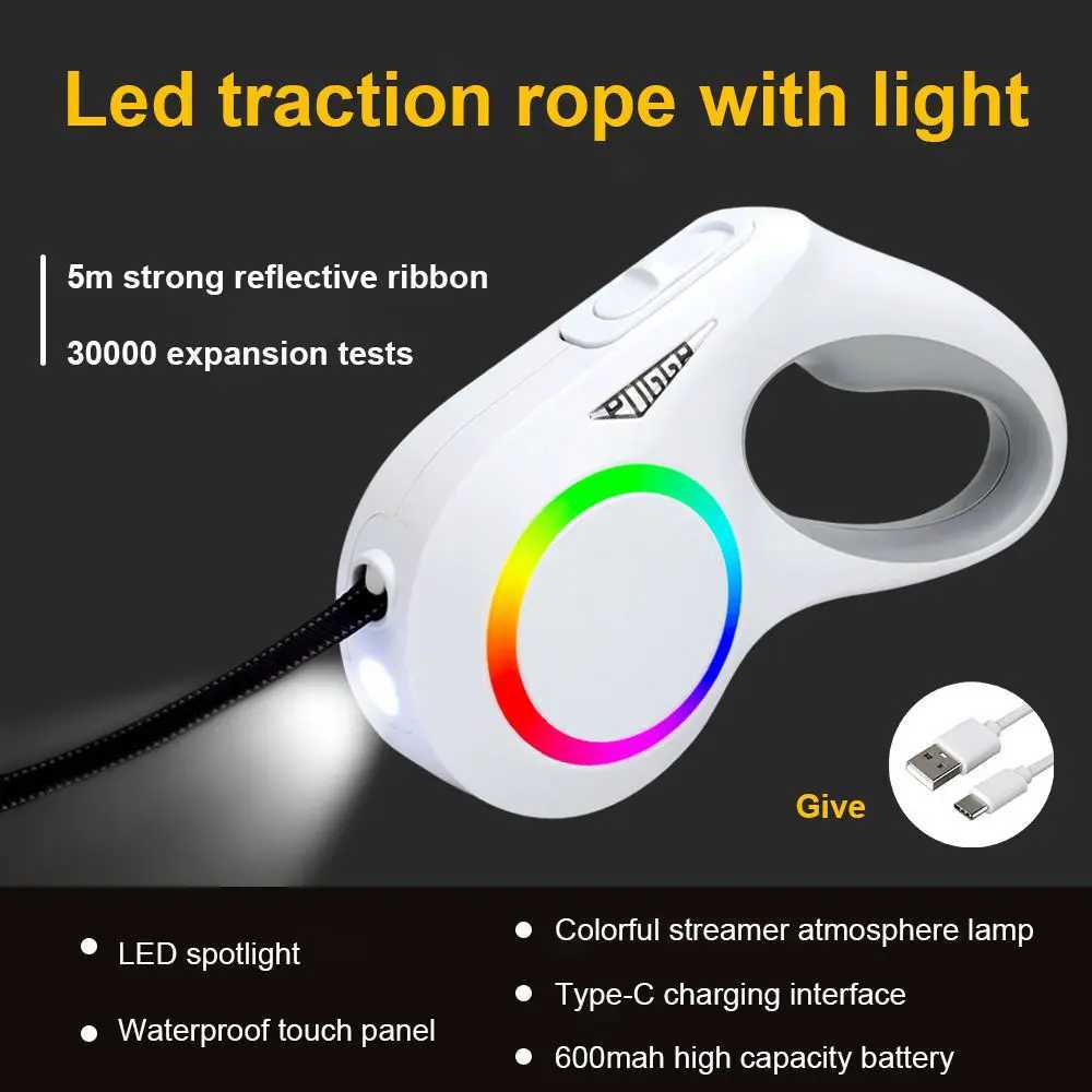 LED Light Dog Leash Auto Scaling Dog Walking Pet Accessories USB Charge Night Walking 5m J251110