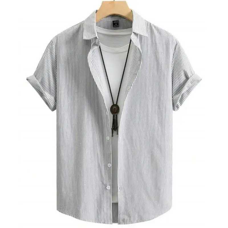 Hawaiian mens shirt 3D striped print high-quality mens clothing loose and excessive summer casual short sleeved bloom X250410