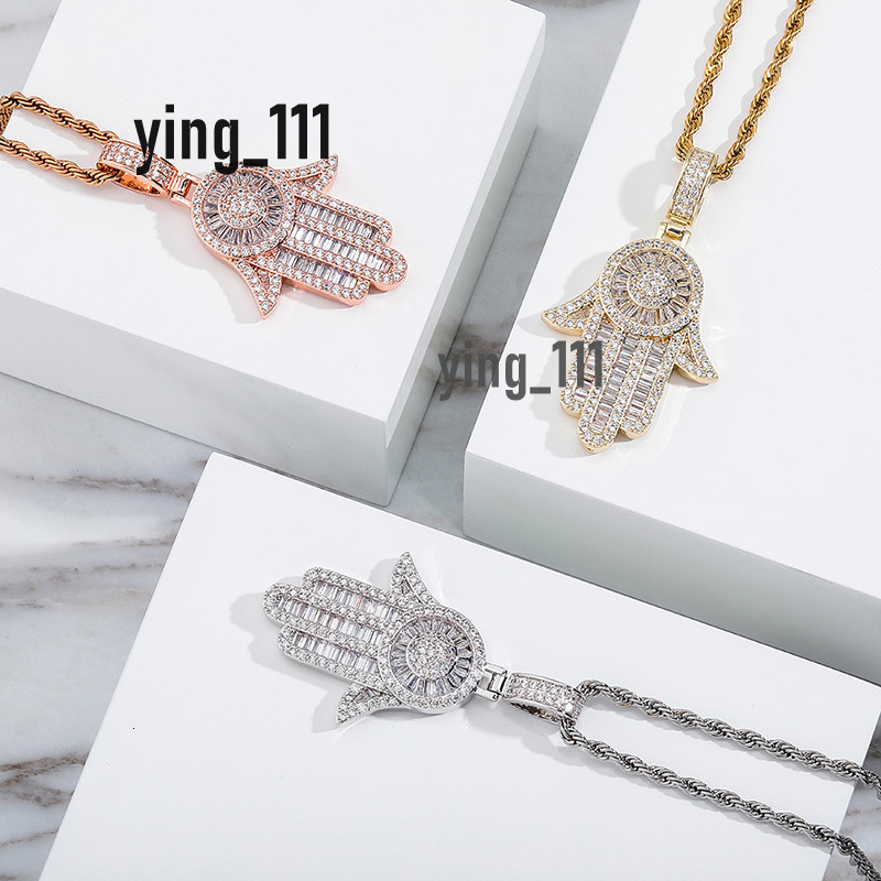 Wholesale Hip Hop Jewelry Copper 3A Zircon 14K Gold Plated Hamas Hand Pendant