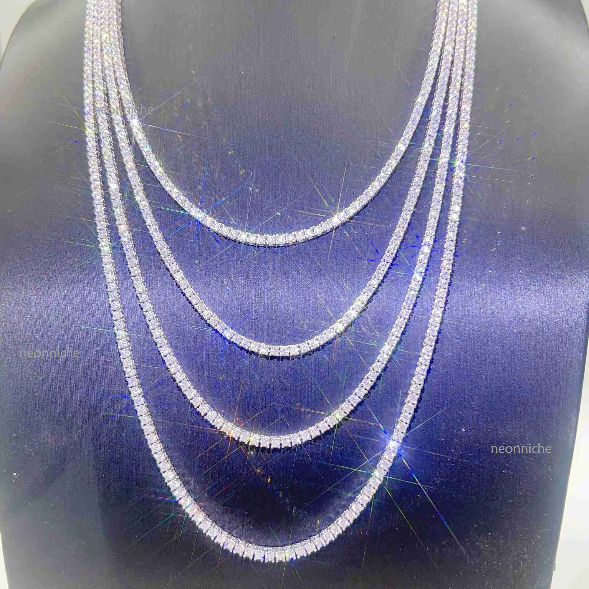 Pass Dia Tester Gra Certified Vvs Moissanite Necklace S Sterg Sier 2mm Tennis Chain