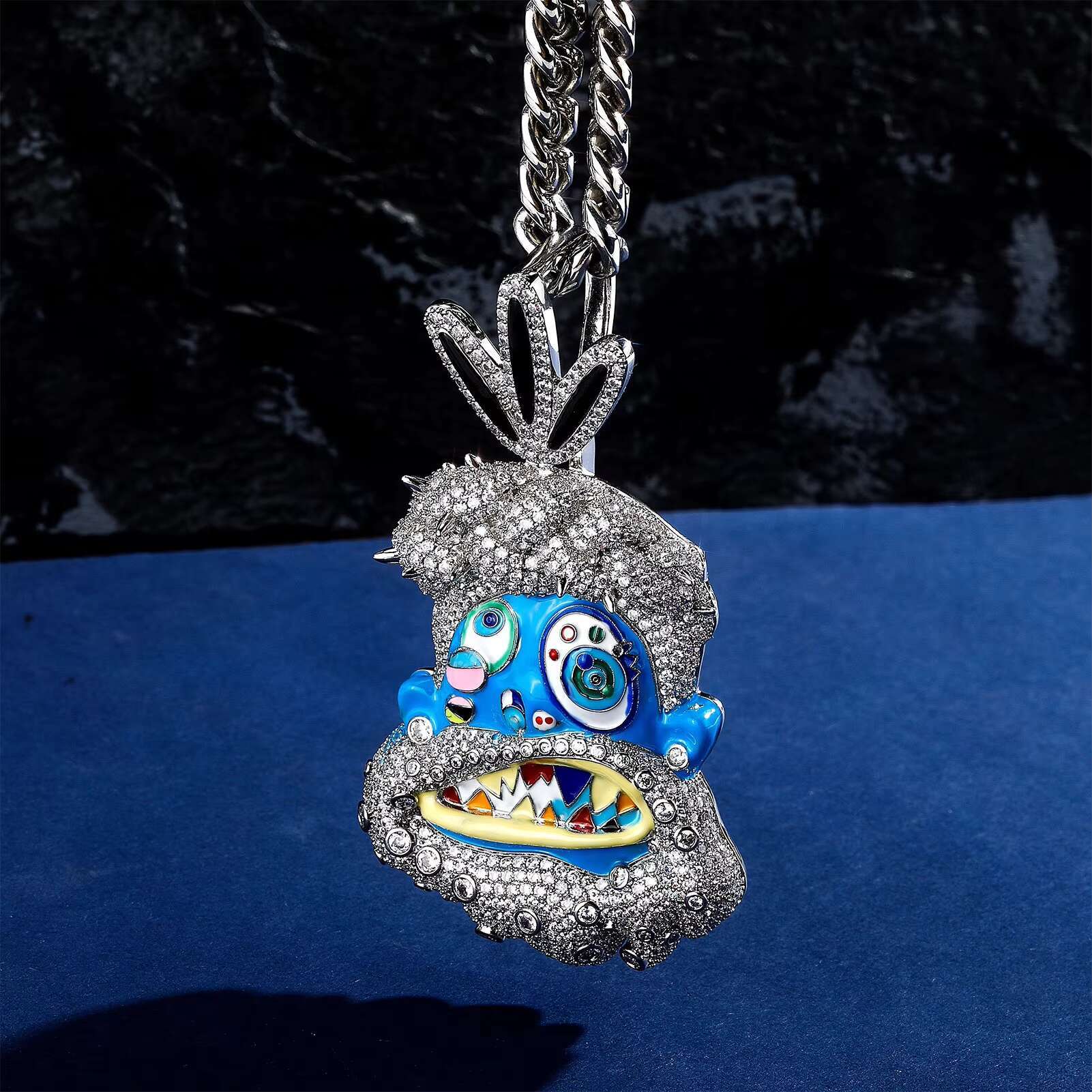 Customer Rapper Travis Scott Hip Hop Zircon Colorful Jesus Pendant Cuban Link Chain