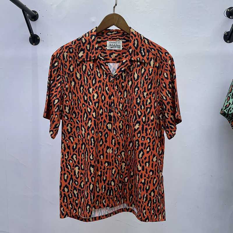 Best quality mens lapel short sleeved streetwear summer loose retro Hawaiian WACKO MARIA shirt leopard print X250410