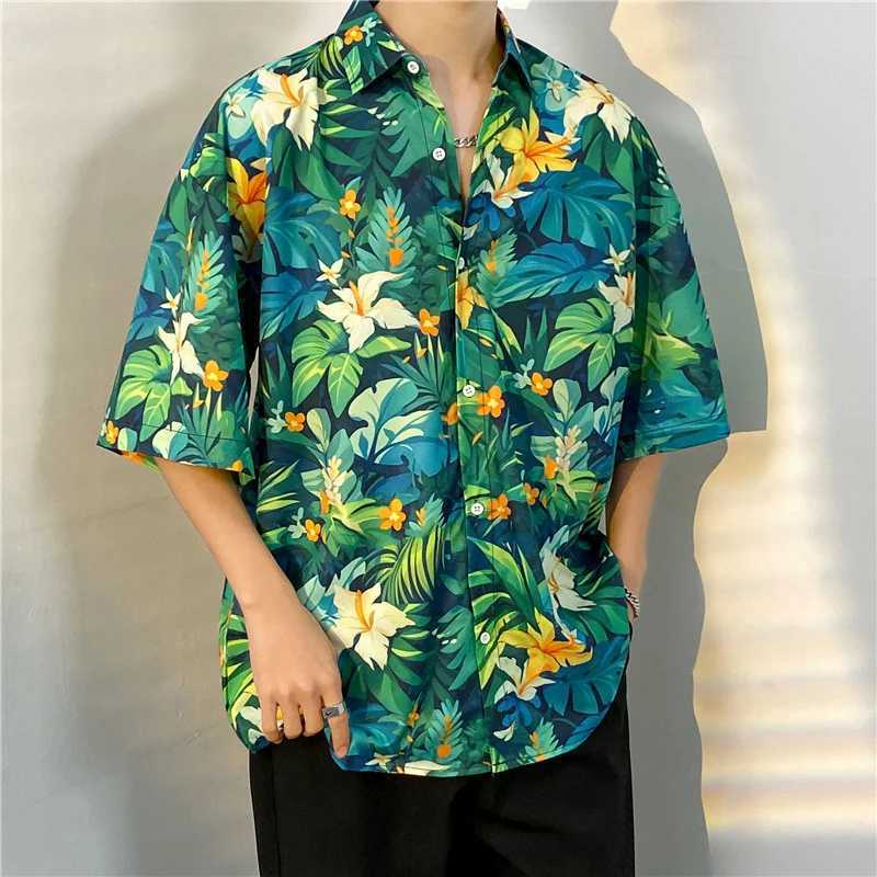 3D printed Hawaiian shirt mens short sleeved tropical Tiki style casual loose beach shirt summer floral Aloha shirt mens X250410