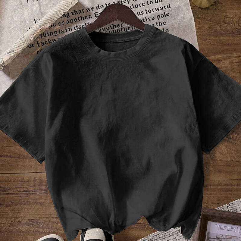 Cross-Border Amazon Summer European and American Casual Solid Color Round Neck T-Shirt Loose Short Sleeve Plain Top Advertising Shirt Women's Clo