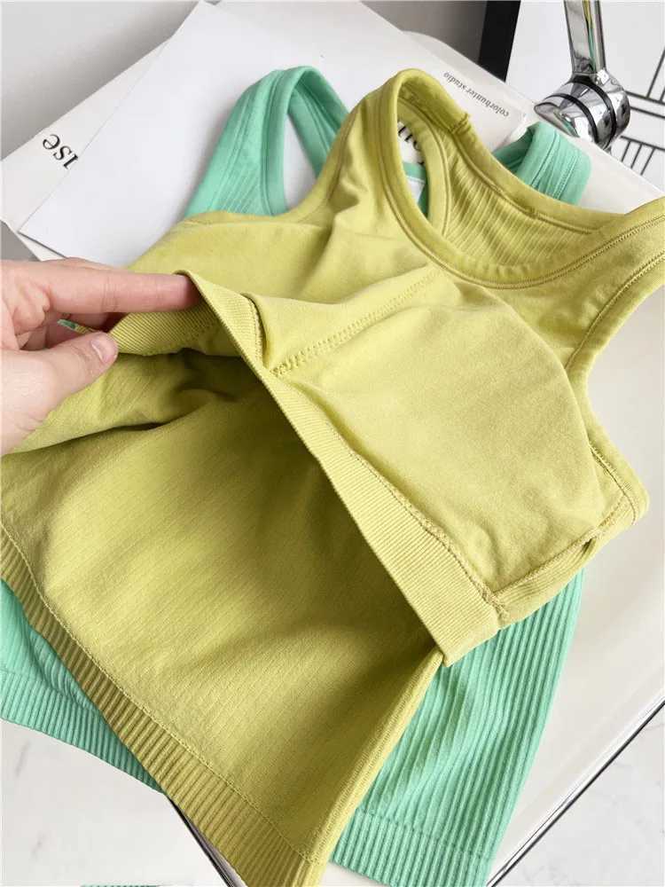 Solid rib womens sports vest top Y-shaped soft yoga vest breathable quick drying running T-shirt comfortable detachable chestXJ250410