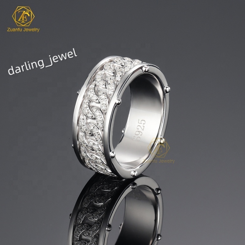 Hip Hop Tennis Ring 8mm Track Setting 925S Plated Gold Ring Mosan Diamond Women Men Iced Out Moissanite Cuban Ring Fine Jewelry