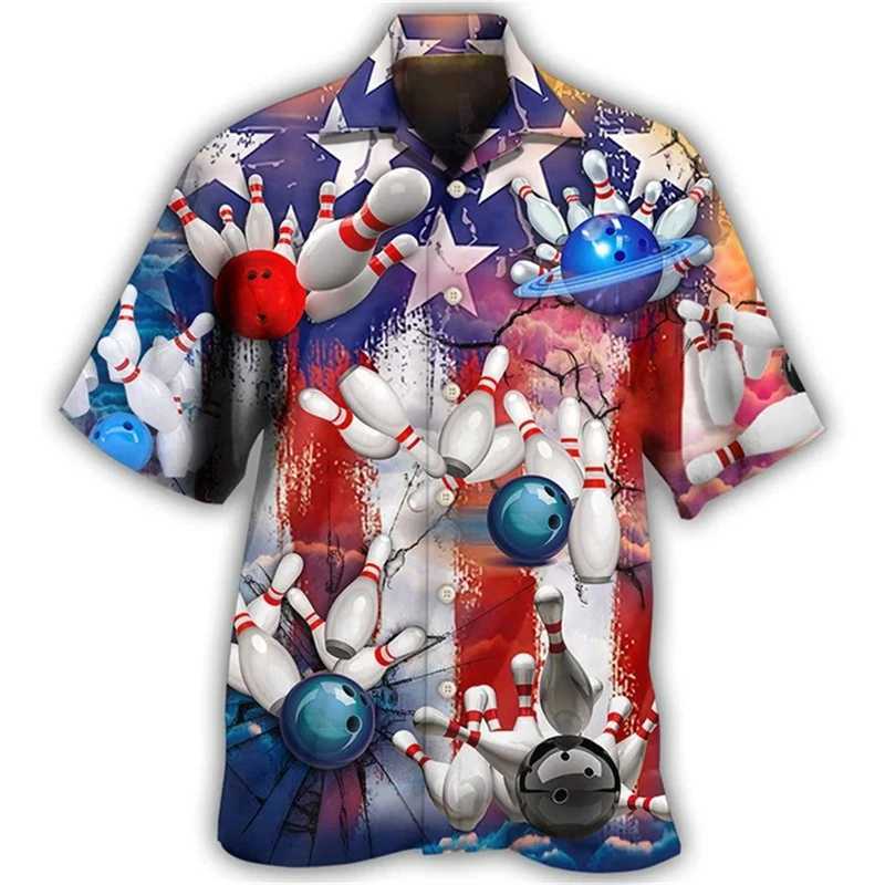 2024 New Hawaii Mens Classic Street Retro Bowling Pattern Mens Extra Large T-shirt Womens Shirt X250410