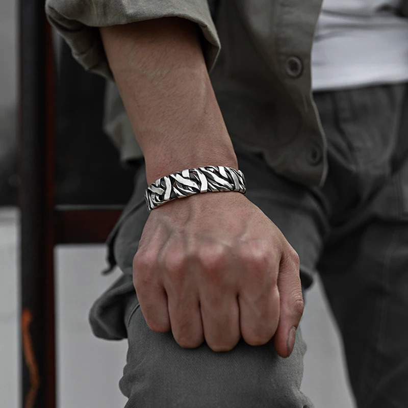 925 Sterling Silver Bracelet Bangle Punk Wide Irregular Geometric For Woman Man Fashion Jewelry Gift Dropship Wholesale 250409