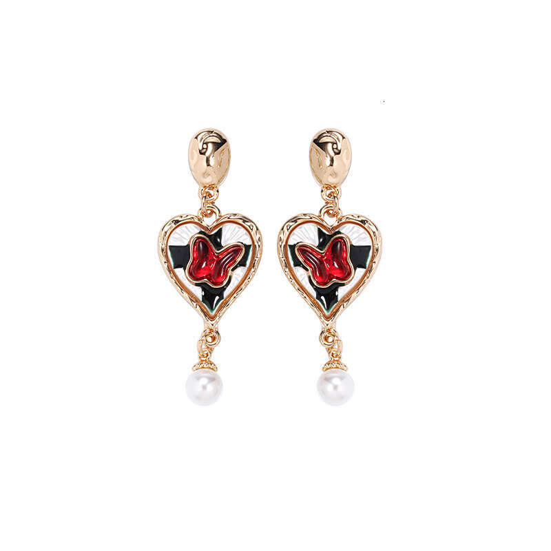 DHcollections Light Luxury High-End Artistic Retro Exquisite Personality Red Butterfly Heart Women's 925 Silver Needle Earrings Studs Ear Jewelry