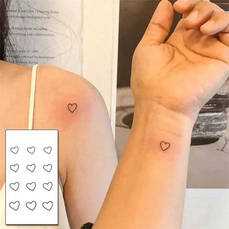 Waterproof temporary tattoo sticker black hand drawn heart-shaped design body art fake tattoo flash tattoo finger wrist ankle female W250410